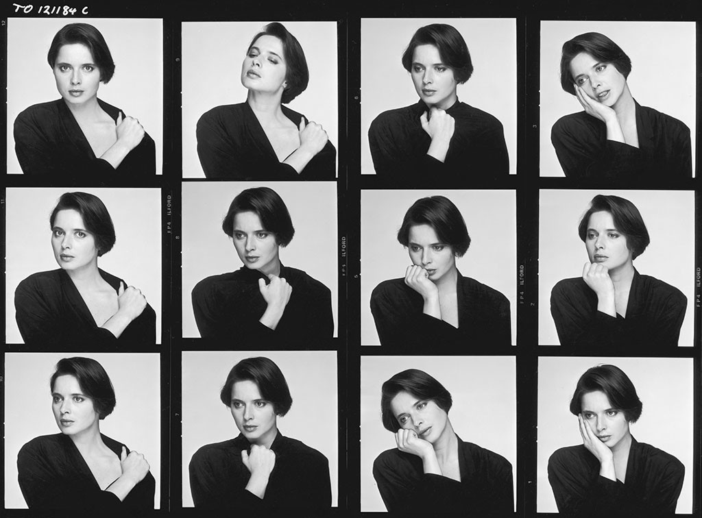 Model and actress Isabella Rossellini looking thoughtful in a contact sheet of publicity stills for Taylor Hackford's 1984 thriller 'White Nights'. (Photo by Terry O'Neill/Getty Images)
