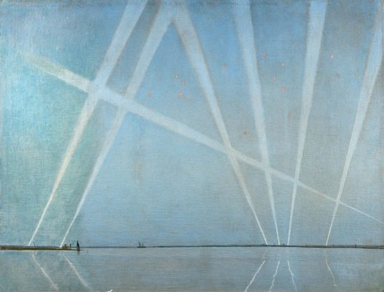 Giulio Aristide Sartorio, Attacco di Venezia del 5 febbraio 1918 alle ore 6.30 visto da Murano, olio su tela.