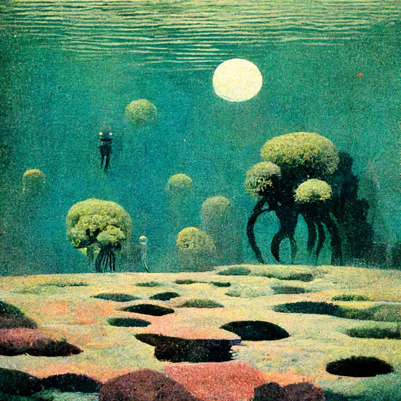 Tanuki underwater landscapes unrealistic karel thole vintage