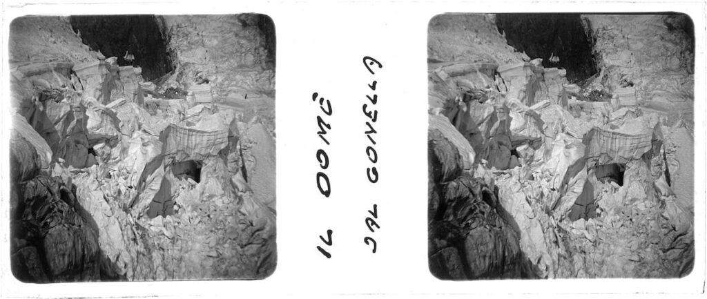 FRATELLI DURANTE Il Dôme dal Gonella. Fine anni Venti, anni Trenta del Novecento Lastra stereoscopica positiva b/n gelatina-bromuro d’argento Avise, Association Valdôtaine Archives Sonores, Avise, Fondo_Fratelli DURANTE_stereo_09-224